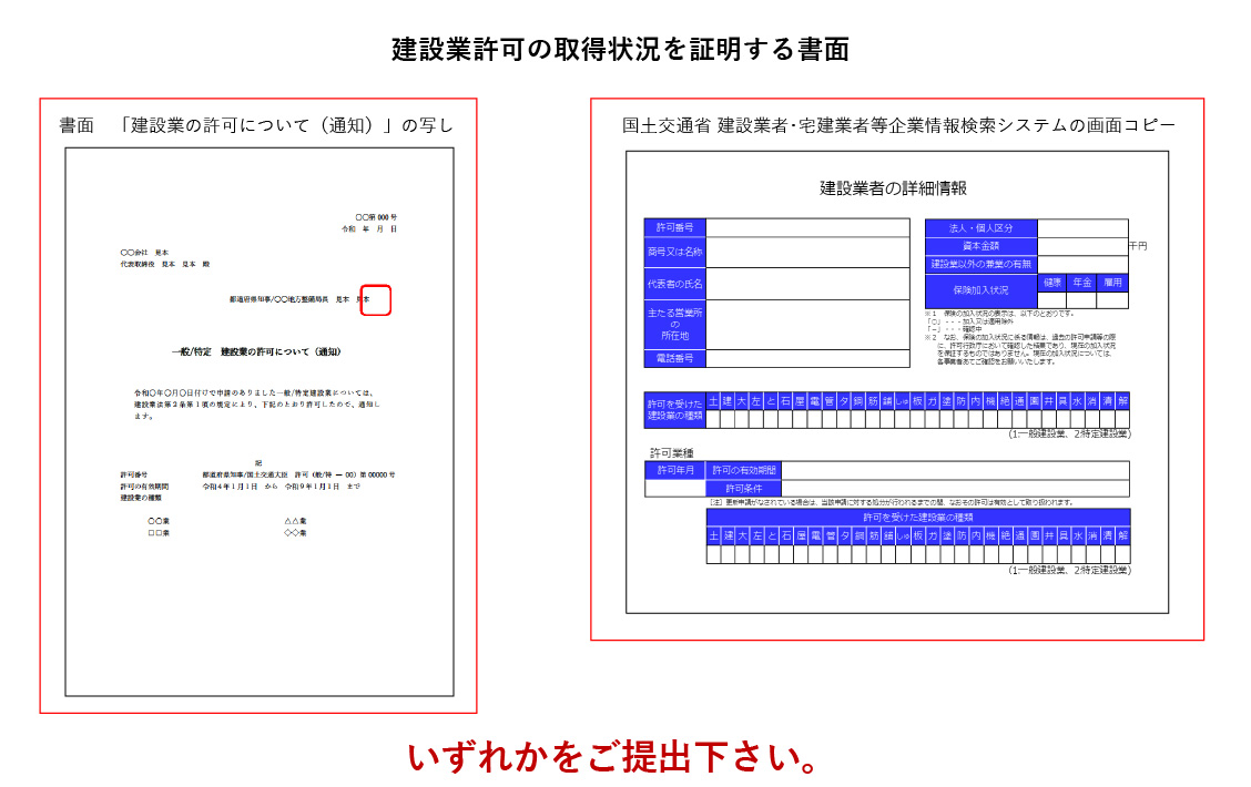 ②建設業許可の取得状況を証明する書面 記入例