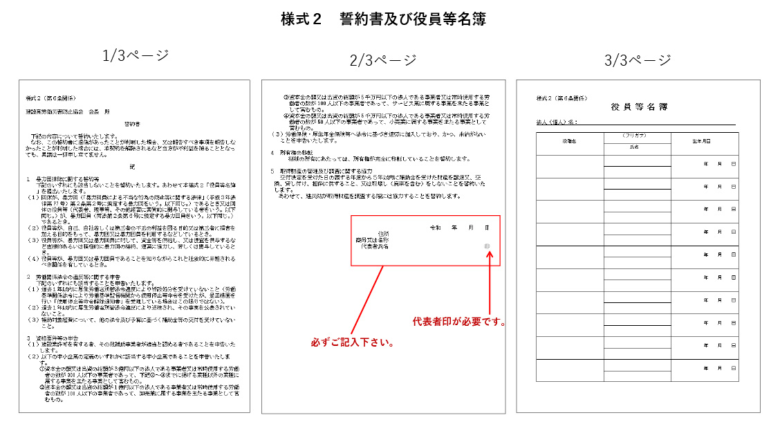⑤様式２　誓約書及び役員名簿 記入例