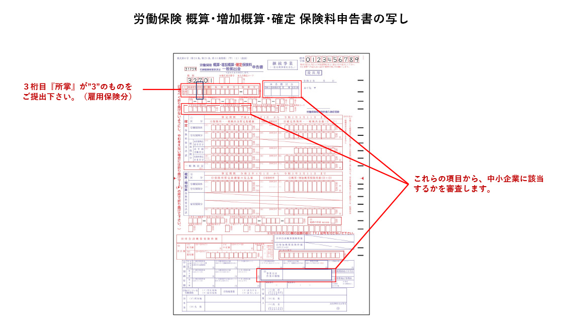 ⑥労働保険 概算･増加概算･確定 保険料申告書の写し 記入例