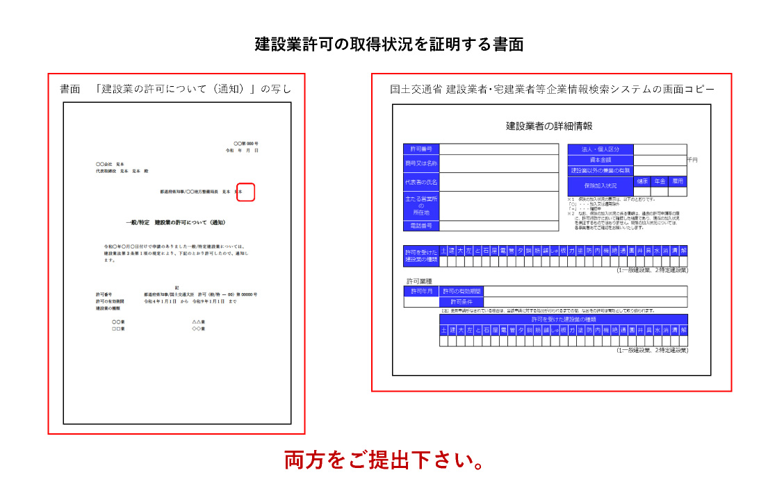 ②建設業許可の取得状況を証明する書面 記入例