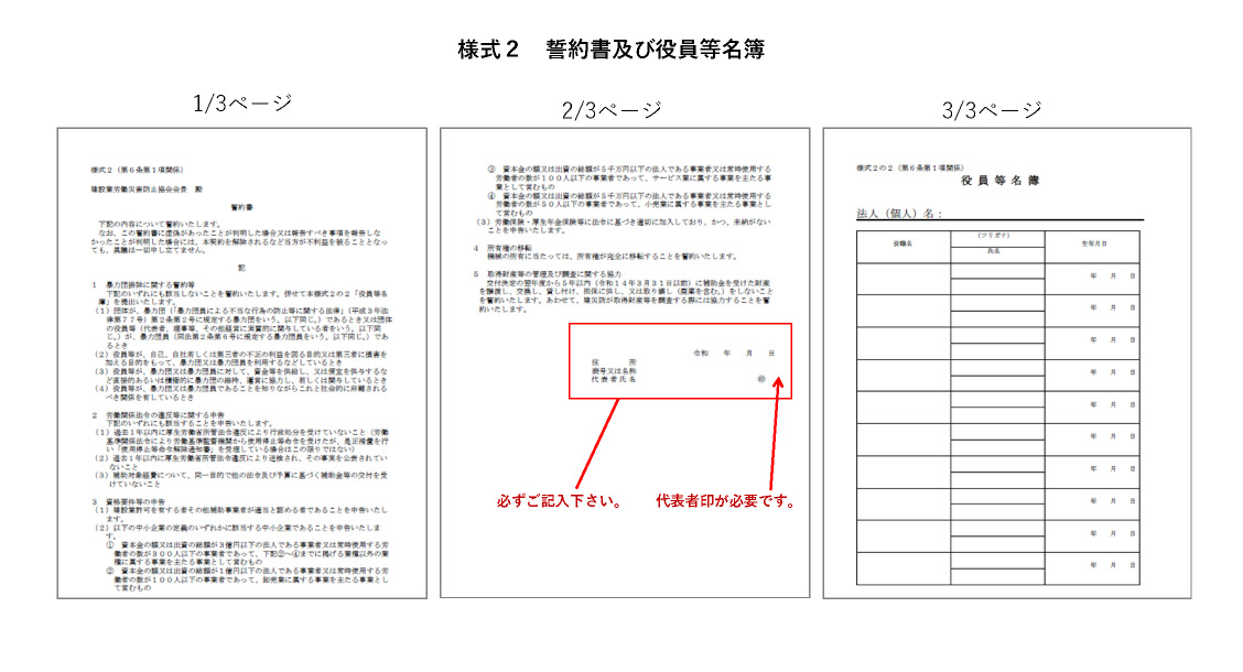 ⑥様式２　誓約書及び役員名簿 記入例